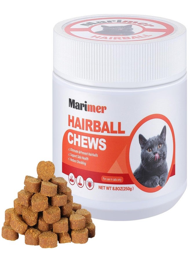 MARIMER Hairball Control Chews for Cats – Psyllium Husk, Lecithin, Omegas 3-6-9, Zinc & Biotin – Digestive & Skin Support for Hairball Reduction – Soft Chews, Chicken Flavor, 100 Count - Image 1